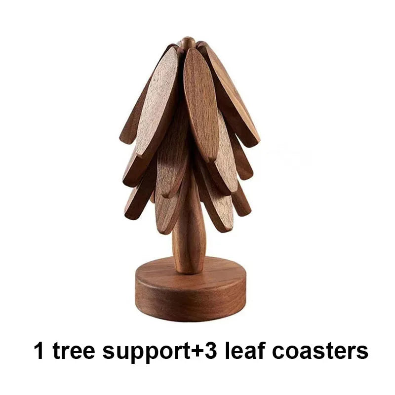 Beloryva Leaf-Shaped Bamboo Coasters, Dark