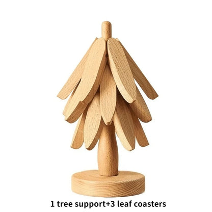 Beloryva Leaf-Shaped Bamboo Coasters, Natural Wood