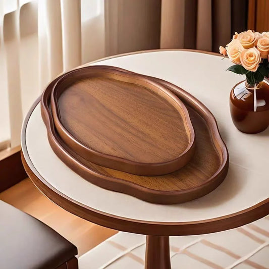 Oval wooden serving tray