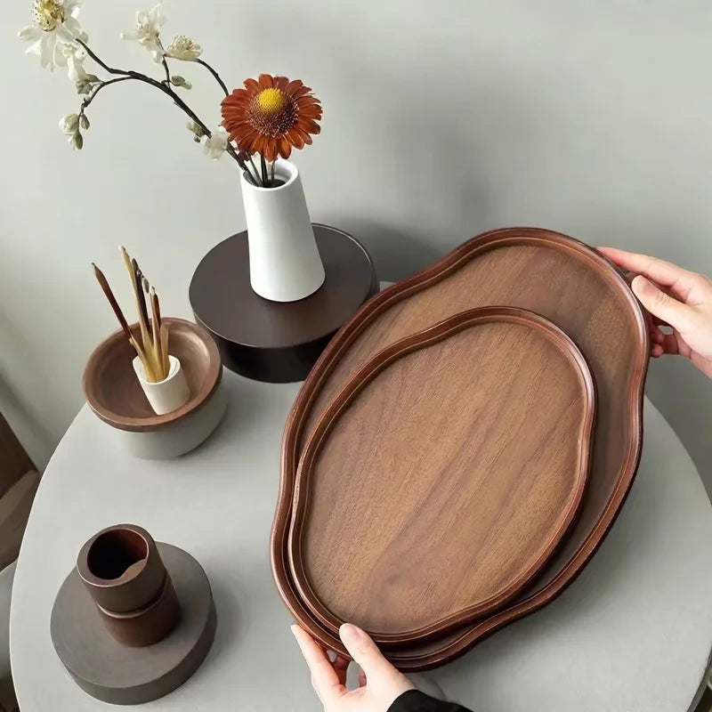 Oval wooden serving tray