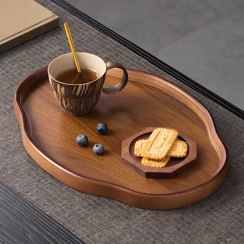 Oval wooden serving tray