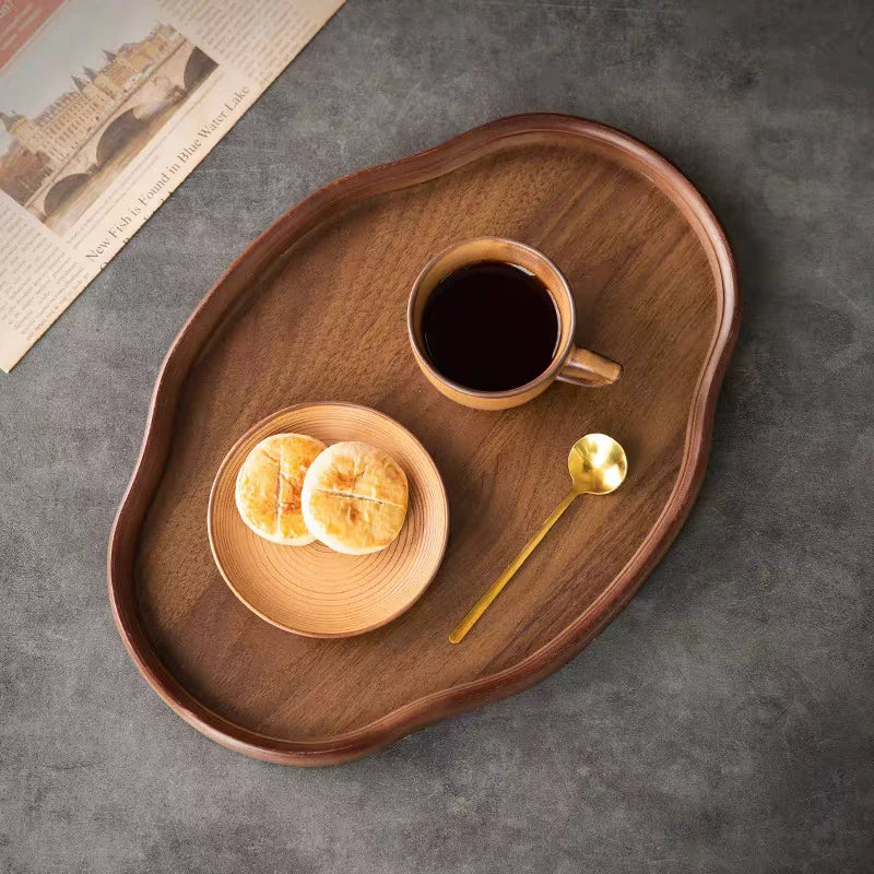 Oval wooden serving tray