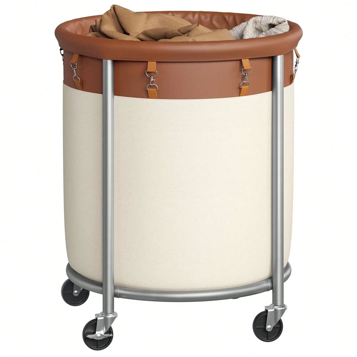 Beloryva Rolling Laundry Basket, Brown and White