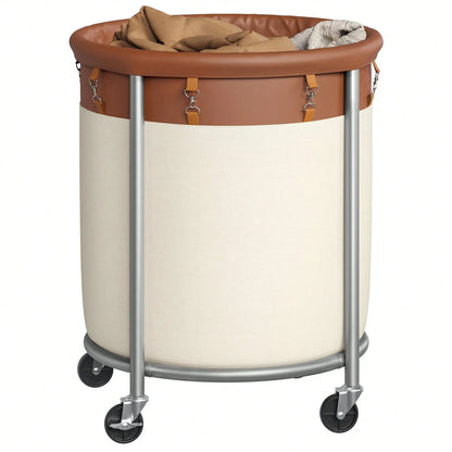 Beloryva Rolling Laundry Basket, Brown and White