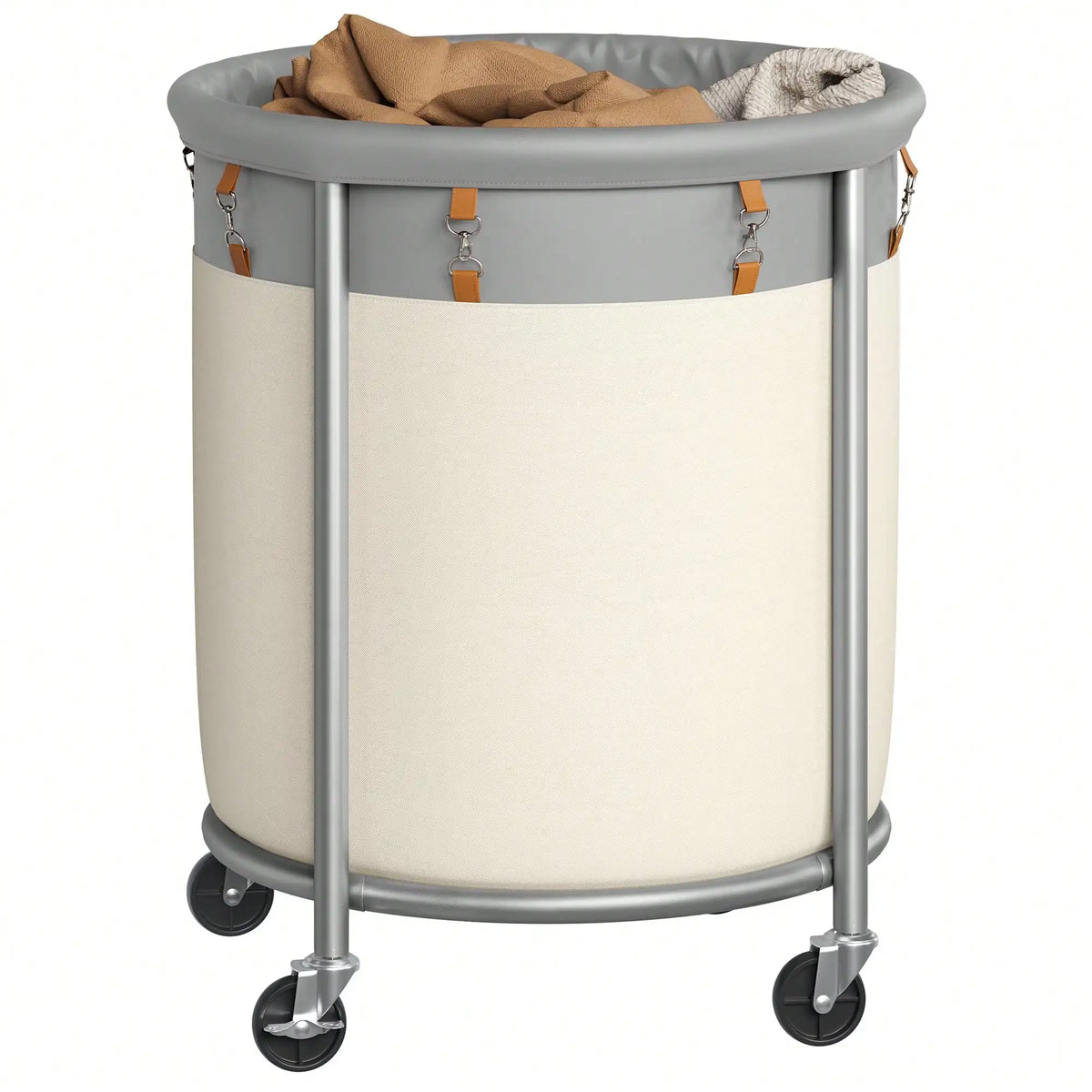 Beloryva Rolling Laundry Basket, Gray and White