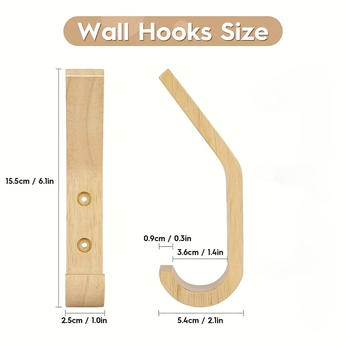Beloryva Set of 4 Wooden Wall Hooks — product view 4
