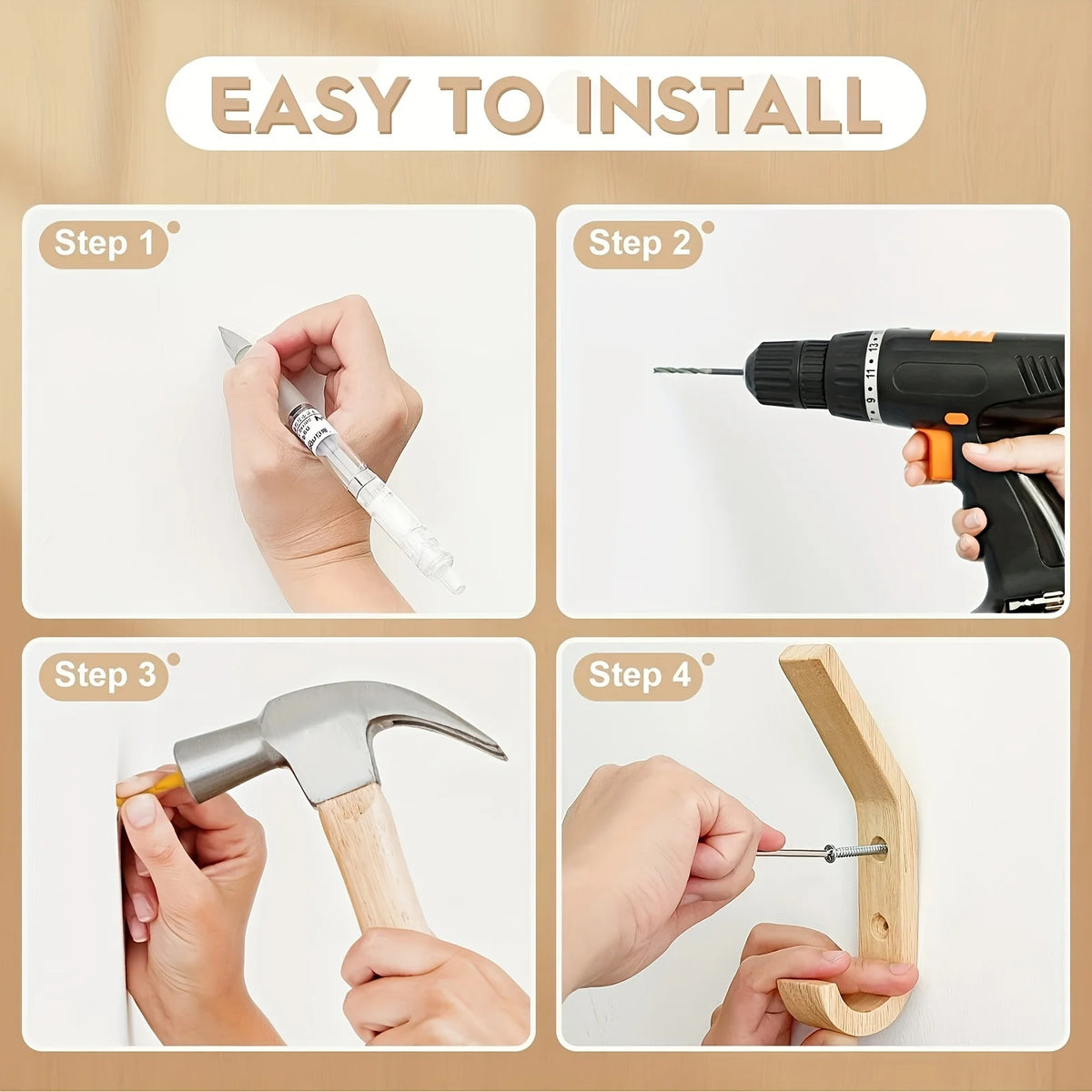 Beloryva Set of 4 Wooden Wall Hooks — product view 5