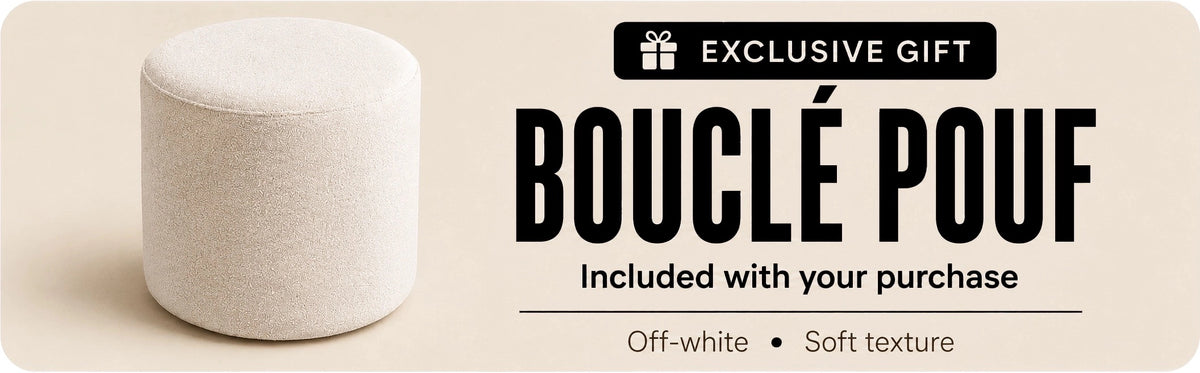 Beloryva shoe cabinet — Bouclé Pouf free gift informational banner