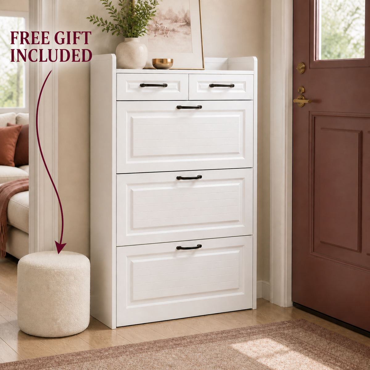 Beloryva Entryway Shoe Cabinet with 3 Flip-Down Drawers