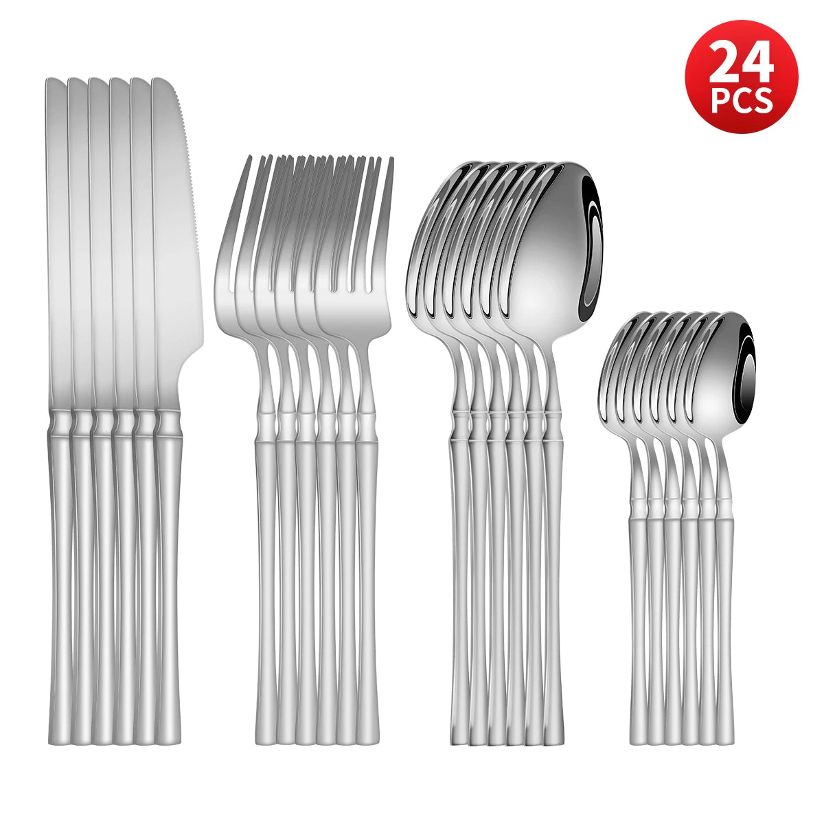 Beloryva Silver-Tone Stainless Steel Flatware — 6 to 24 Pieces, 24 Pieces