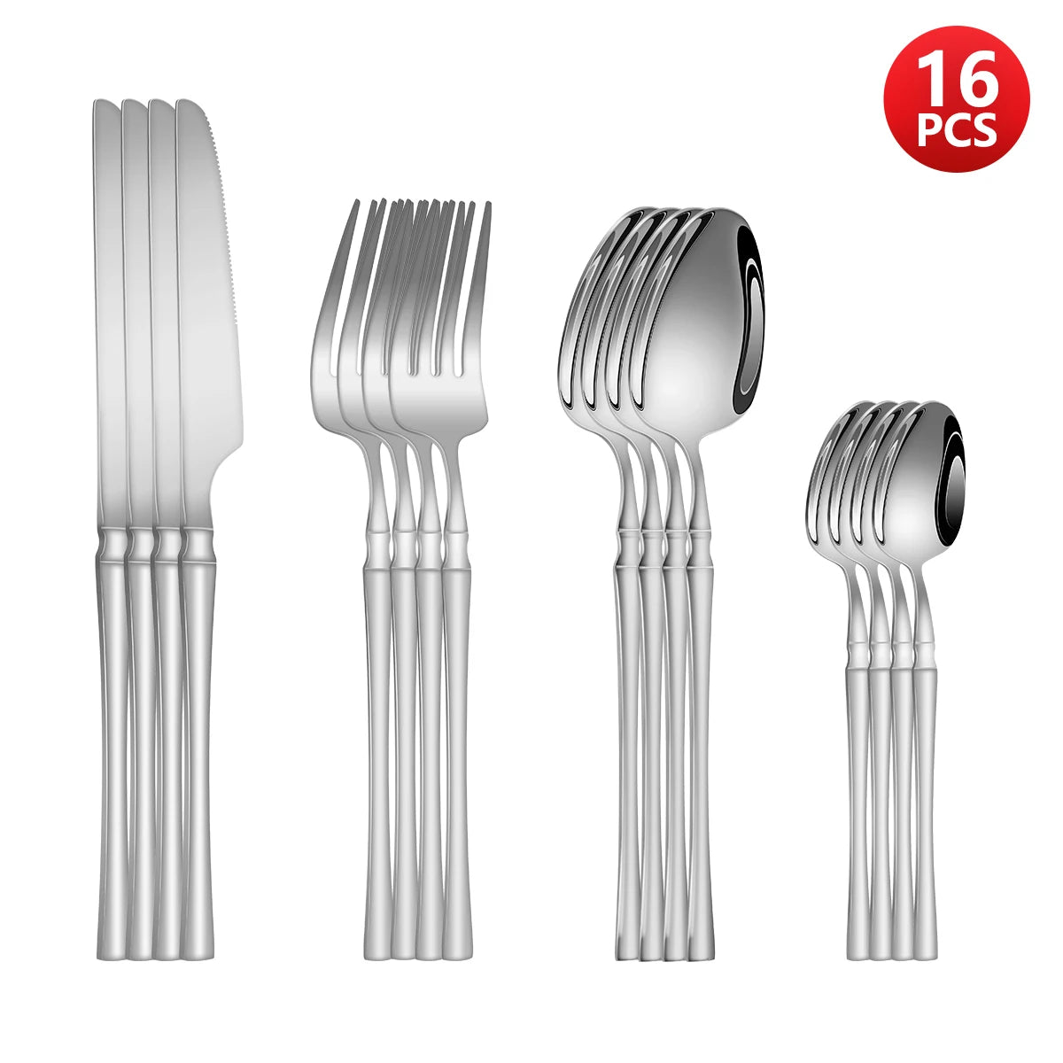 Beloryva Silver-Tone Stainless Steel Flatware — 6 to 24 Pieces, 16 Pieces