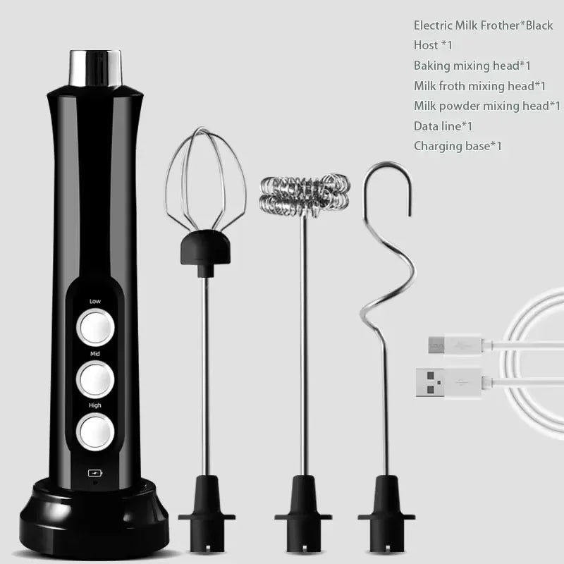 Rechargeable handheld milk frother — Black