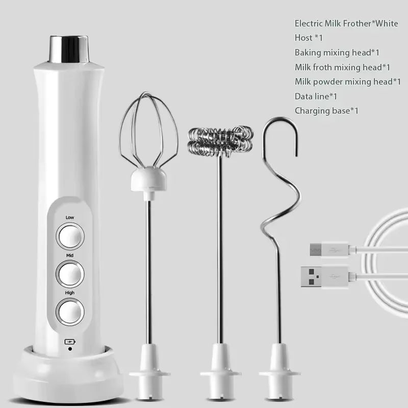 Rechargeable handheld milk frother — White