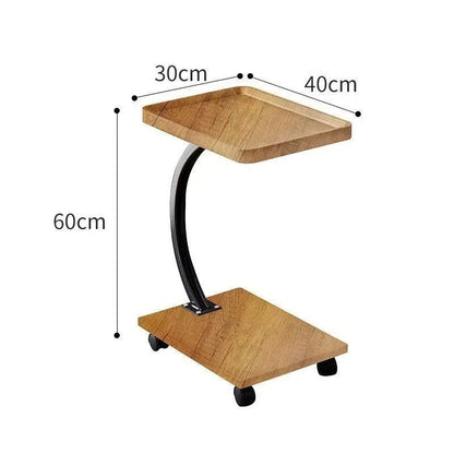 Compact two-tier side table — Natural Wood - A