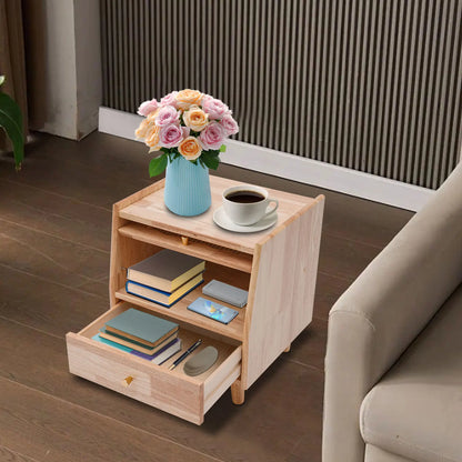 Beloryva Two-Tier Rubberwood and Glass Bedside Cabinet — product view 1