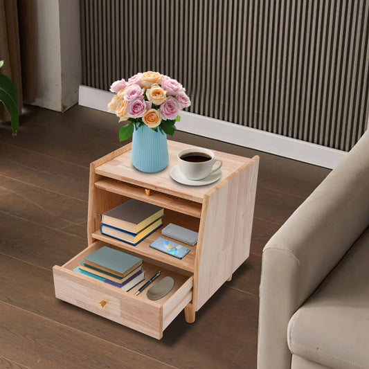 Beloryva Two-Tier Rubberwood and Glass Bedside Cabinet — product view 1
