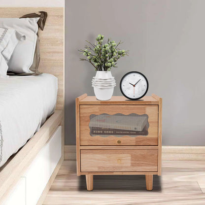 Beloryva Two-Tier Rubberwood and Glass Bedside Cabinet — product view 2
