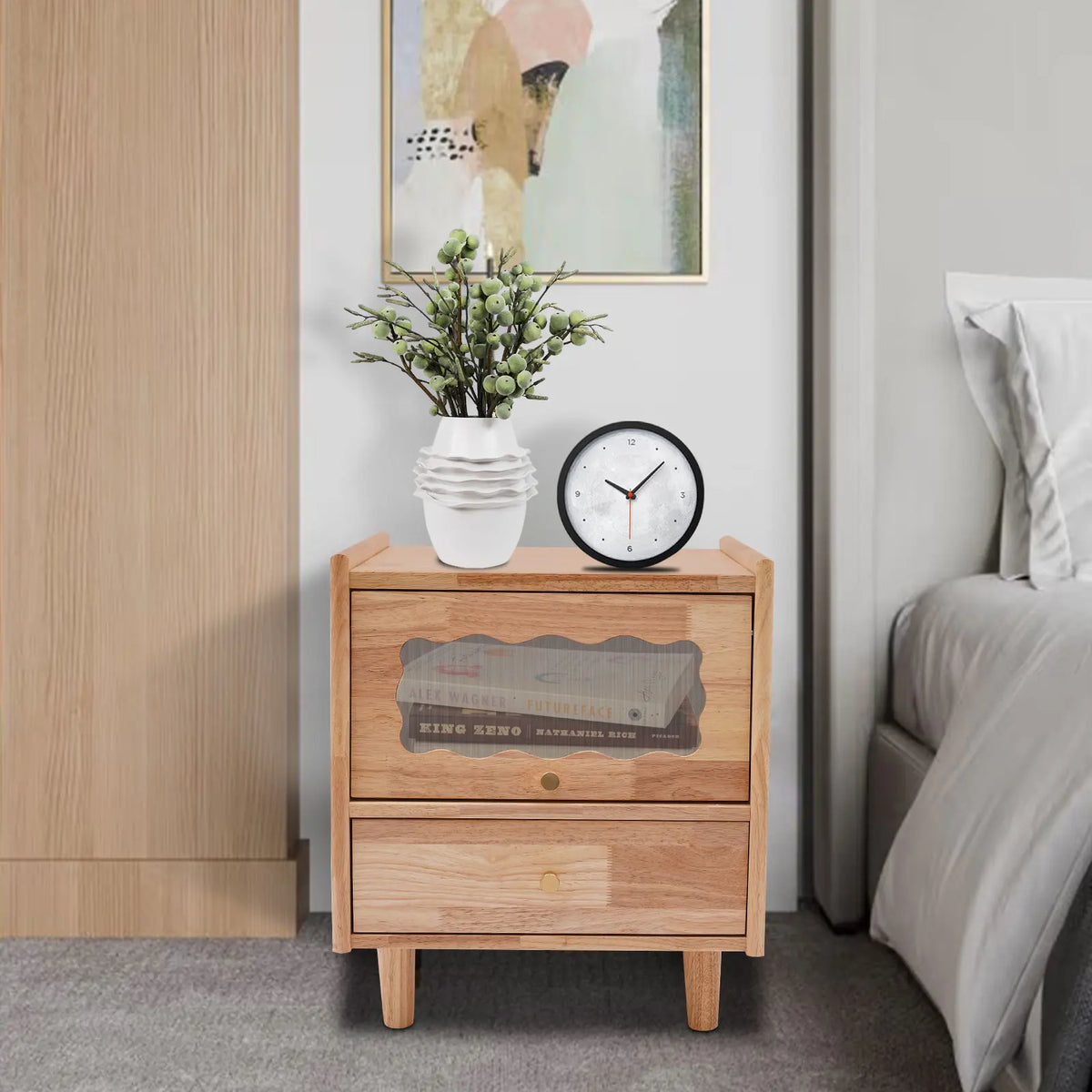 Beloryva Two-Tier Rubberwood and Glass Bedside Cabinet — product view 5