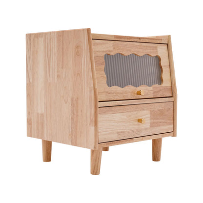 Beloryva Two-Tier Rubberwood and Glass Bedside Cabinet — product view 7