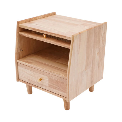 Beloryva Two-Tier Rubberwood and Glass Bedside Cabinet — product view 8