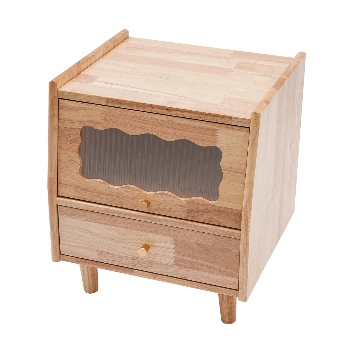 Beloryva Two-Tier Rubberwood and Glass Bedside Cabinet — product view 1
