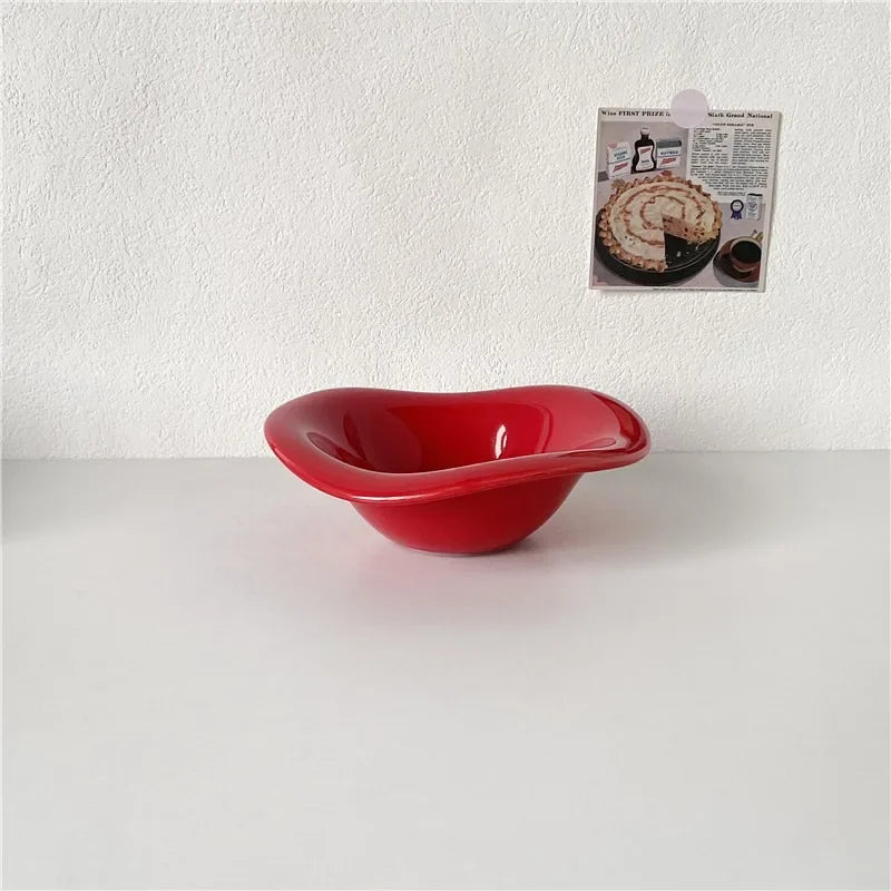 Beloryva Wavy Ceramic Serving Bowl, Red