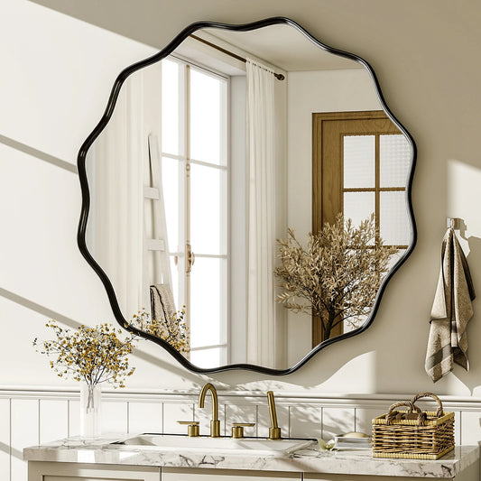 Beloryva Wavy Round Wall Mirror, 36 × 36 in - Black