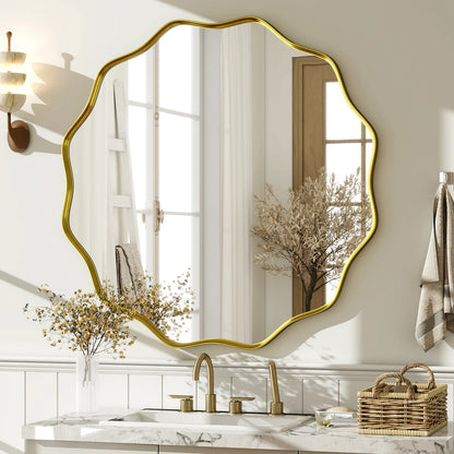 Beloryva Wavy Round Wall Mirror, 30 × 30 in - Gold